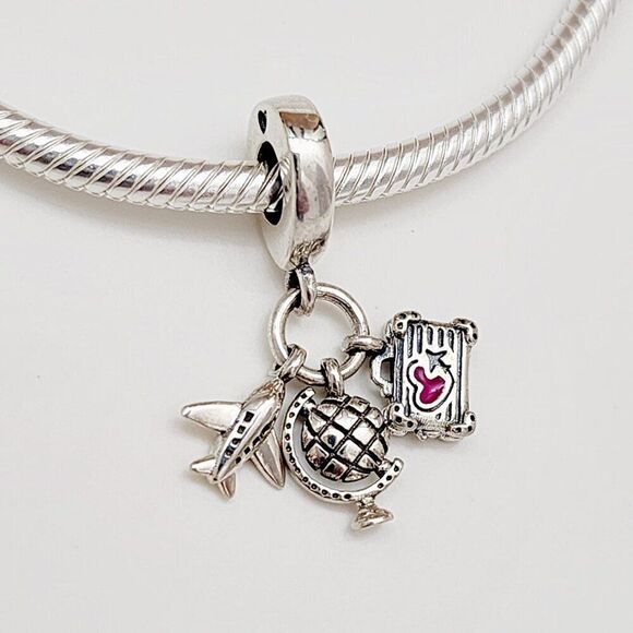 Pandora Globe, Suitcase Dangle Charm - Picture 1 of 4